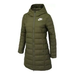 ✔️ Nike Women's Green 75% Down Filled Long Puffer Parka Jacket Coat Size XS